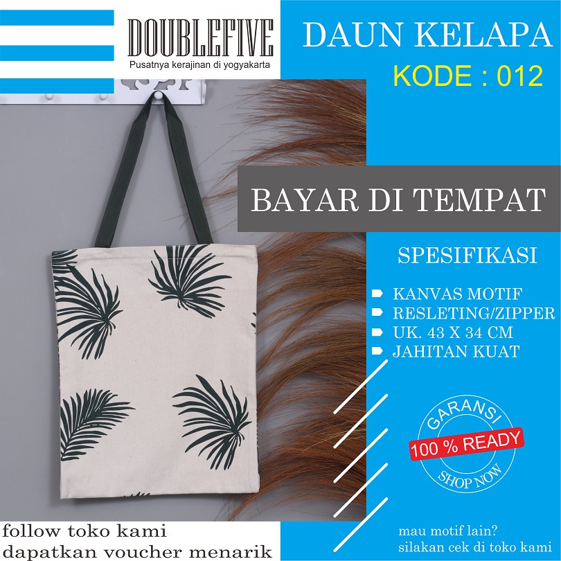 TOTE BAG WANITA TOTEBAG PRIA CANVAS MOTIF GOOD QUALITY WITH RESLETING KODE - 012