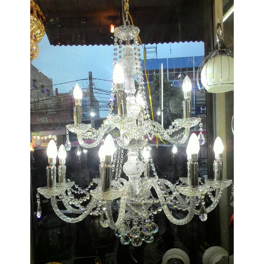 lampu gantung kristal chandelier lilin 12 lampu gantung masjid kristal