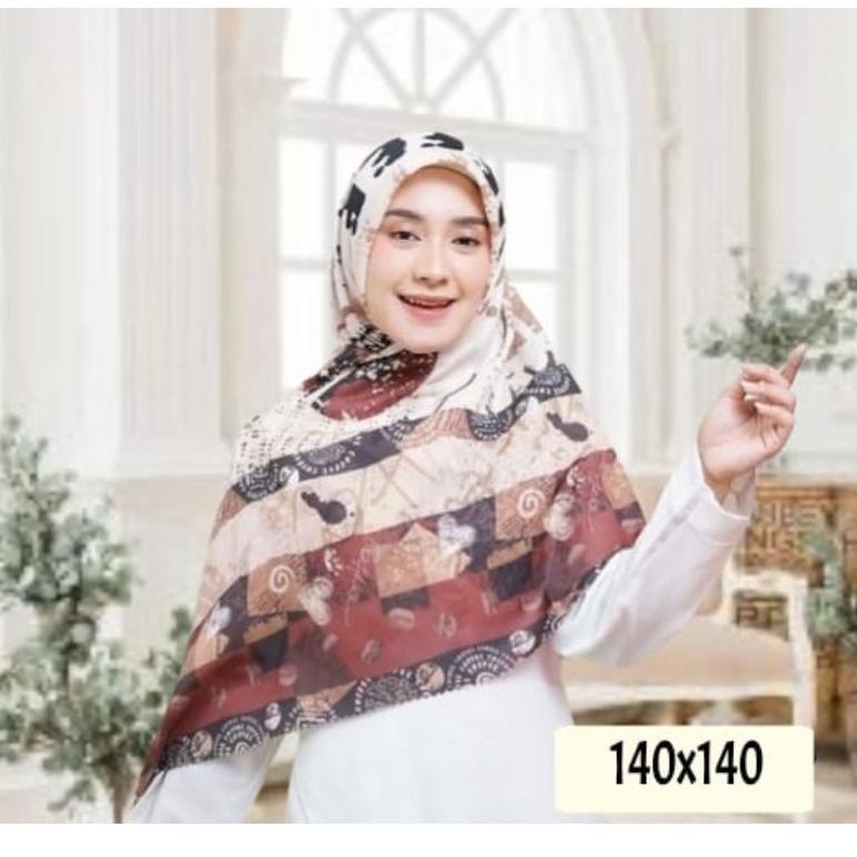 [KODE PRODUK FELN89057] Hijab syari jumbo| jilbab Segi Empat Motif Printing | Syar i Scarf Voal Premium Etnik Series ukuran 140 x140
