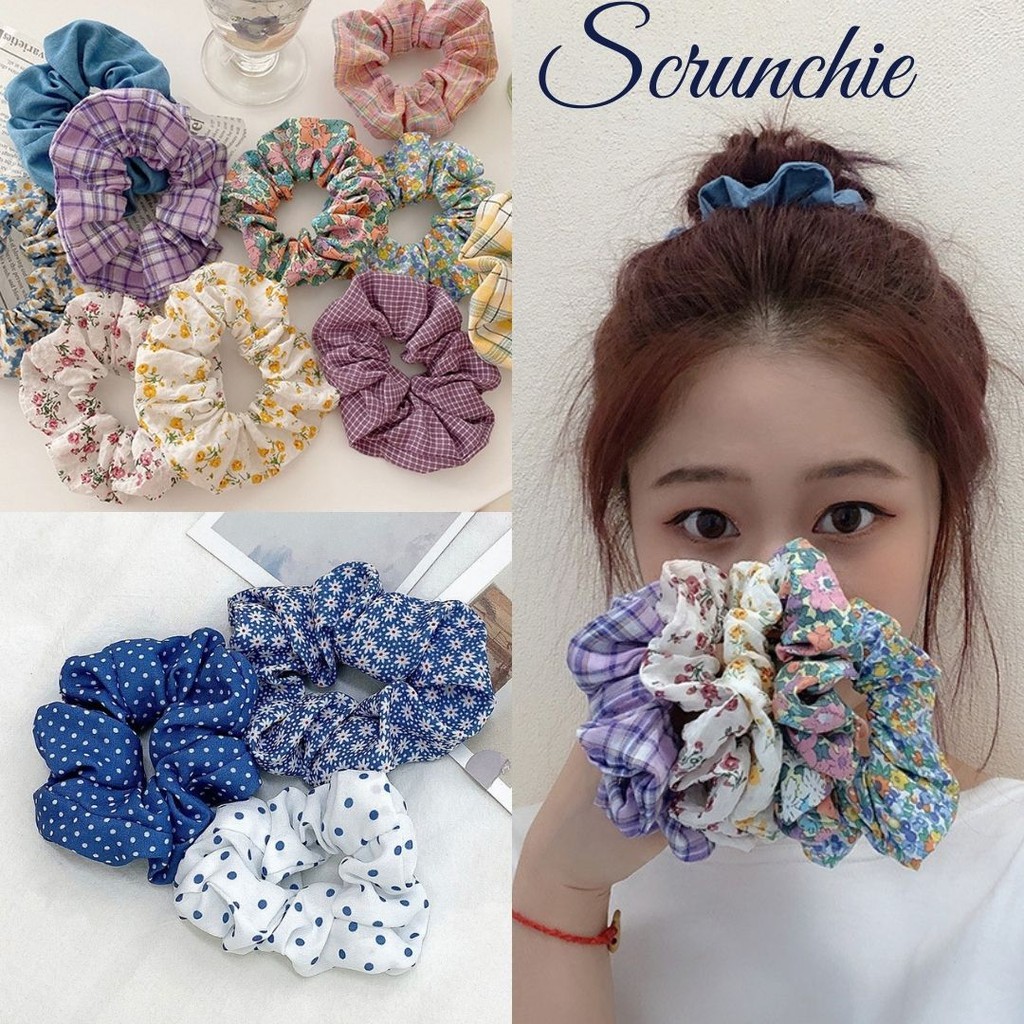 Scrunchie Scruncie Scrunchies Cepol Ikat Rambut Kucir Hijab Polos Jumbo