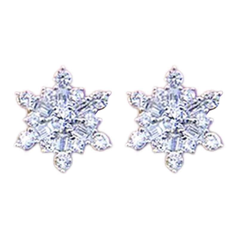 Anting Stud Desain Snowflake Aksen Kristal Untuk Wanita