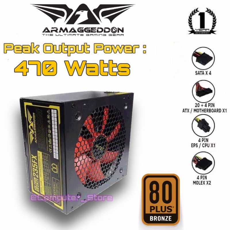 Power Supply Armaggeddon 235 FX Voltron Bronze 80+ Plus [ Maximum Power 470 Watts ] PSU Untuk CPU PC Gaming Murah
