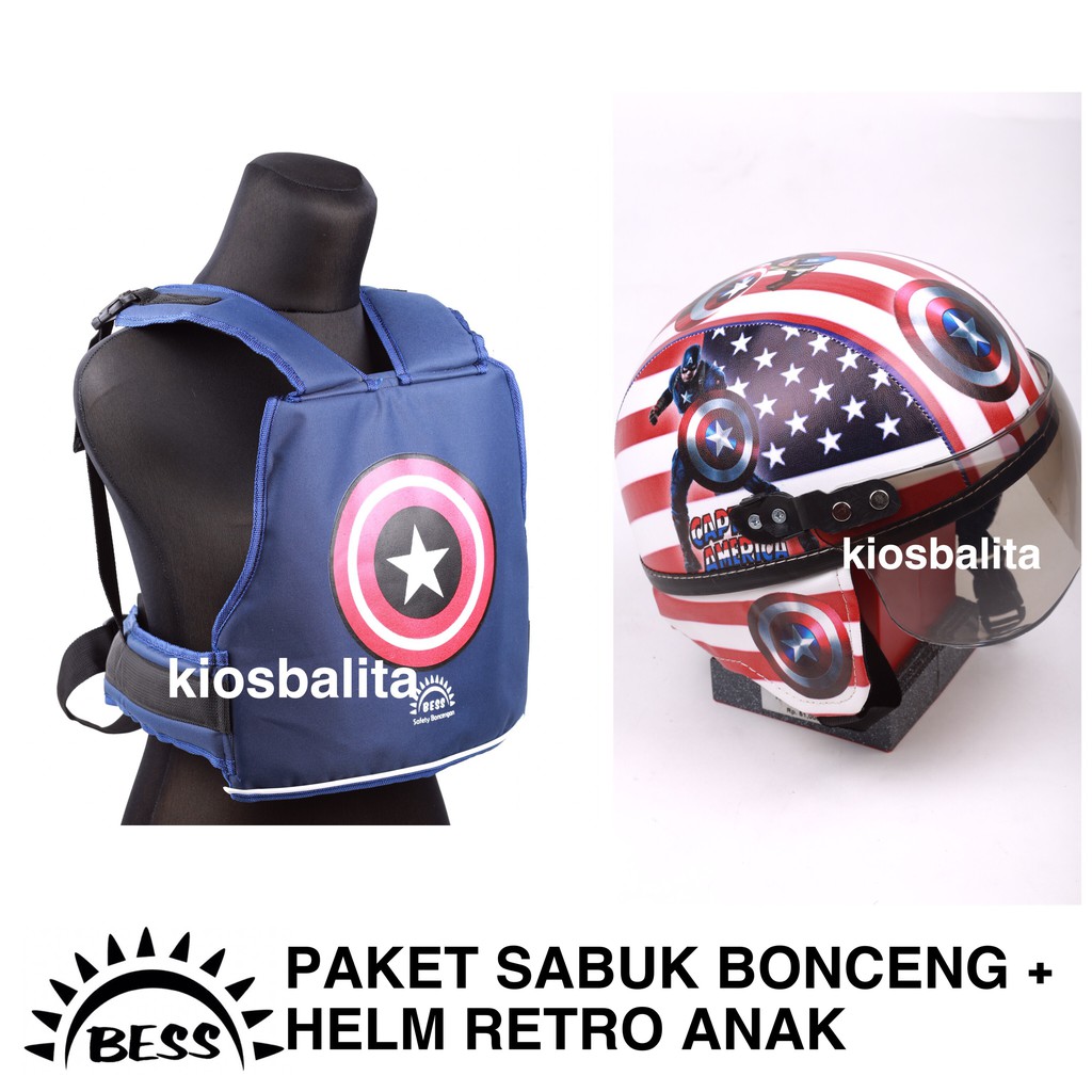 FREE MASKER!! PAKET SABUK BONCENGAN MOTOR ANAK DAN HELM RETRO SHINCHAN ANAK