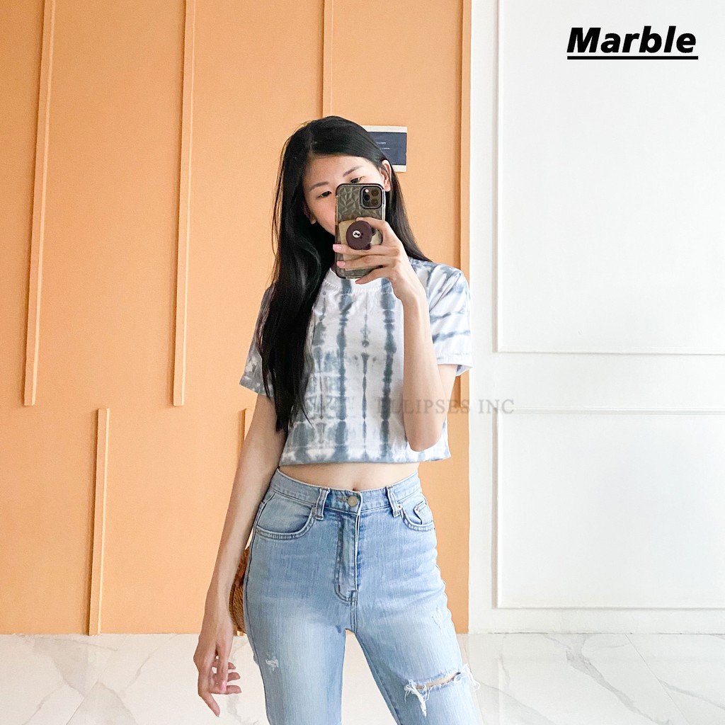 ELLIPSESINC Crop Top Tie Dye Shibori Lengan Pendek & Panjang