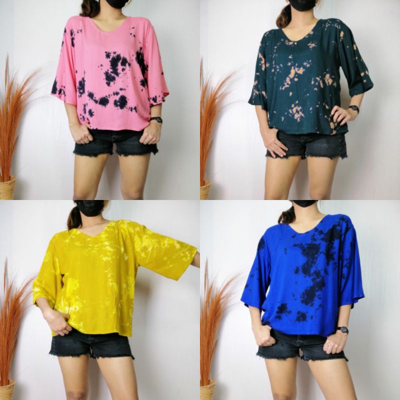 Top Atasan Wanita Lengan Lonceng Rayon Tie Dye Bali / Top Atasan Rayon Tie Dye Bali