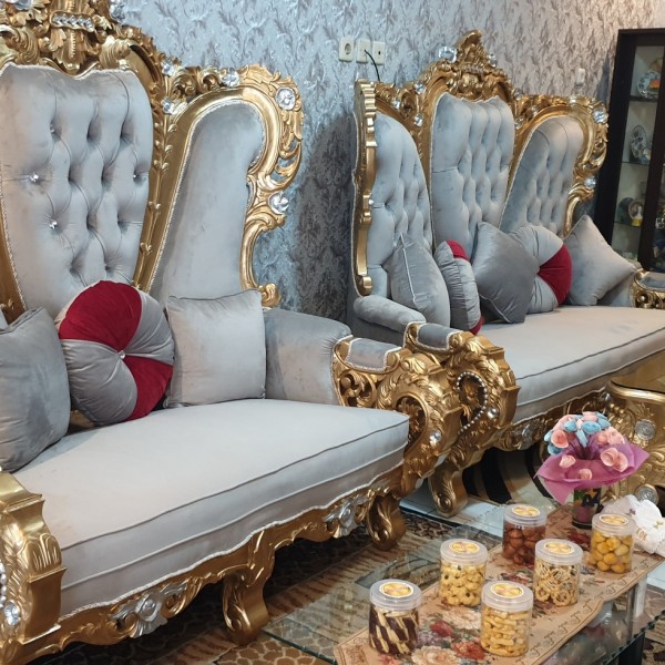 Kursi Tamu Mewah Warna Gold, Duco Bahan Kayu Jati Pengiriman Dari Jepara Warna Jok Sesuai Permintaan