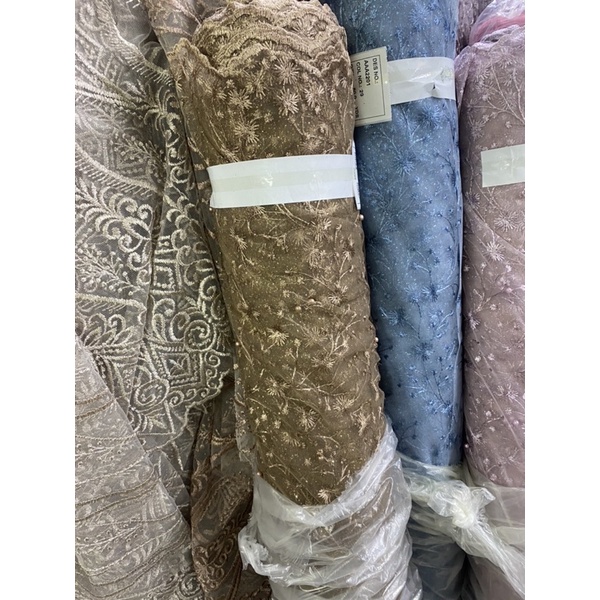Tile akar mutiara, bahan kebaya,blouse. Bahan tile terbaru._ navy