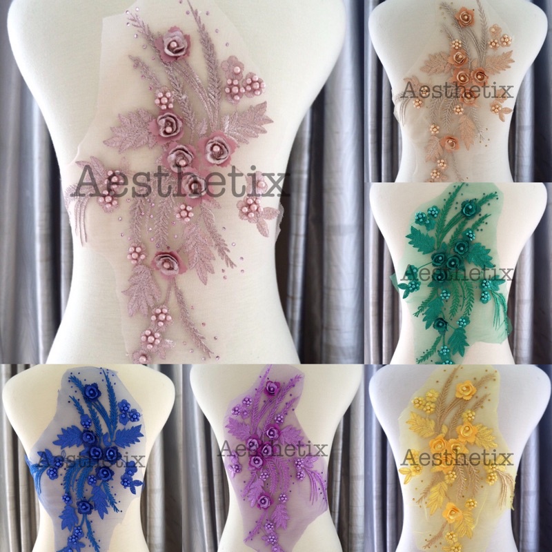 WY011 Embroidery Bunga Patch Bordir Lace Bordir 3d Renda Tempelan Baju