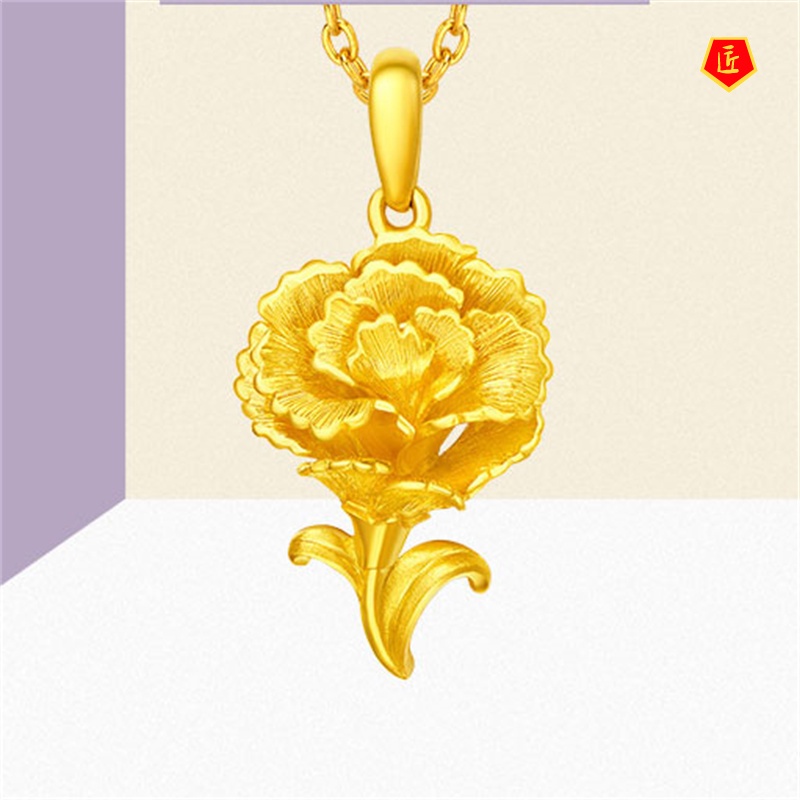 [Ready Stock]Gold Necklace Carnation Pendant Graceful Personality