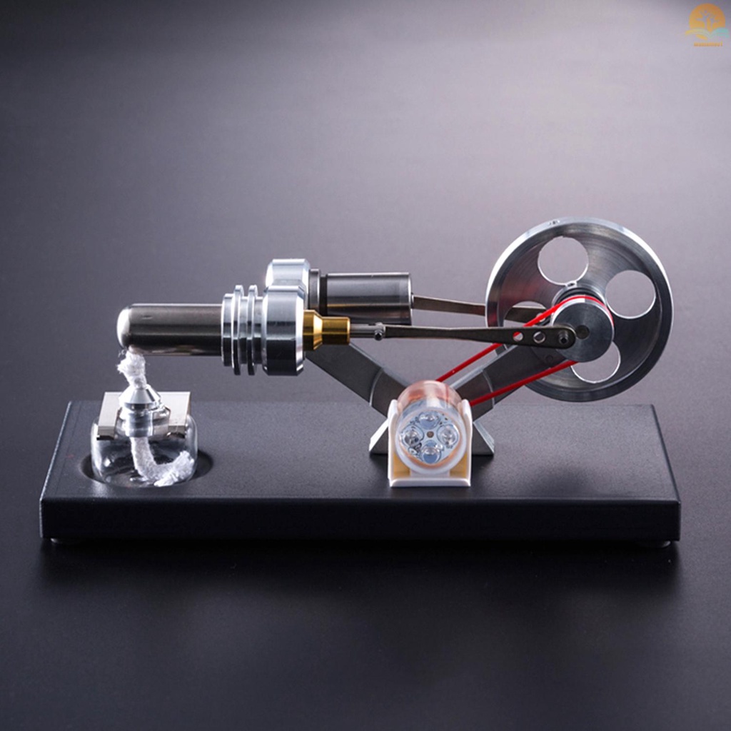 Hot Air Stirling Engine Motor Model DIY Kit with 4pcs Led Lights Electricity Generator Physics Educational Toy Teaching Aids for Teacher Student Adult