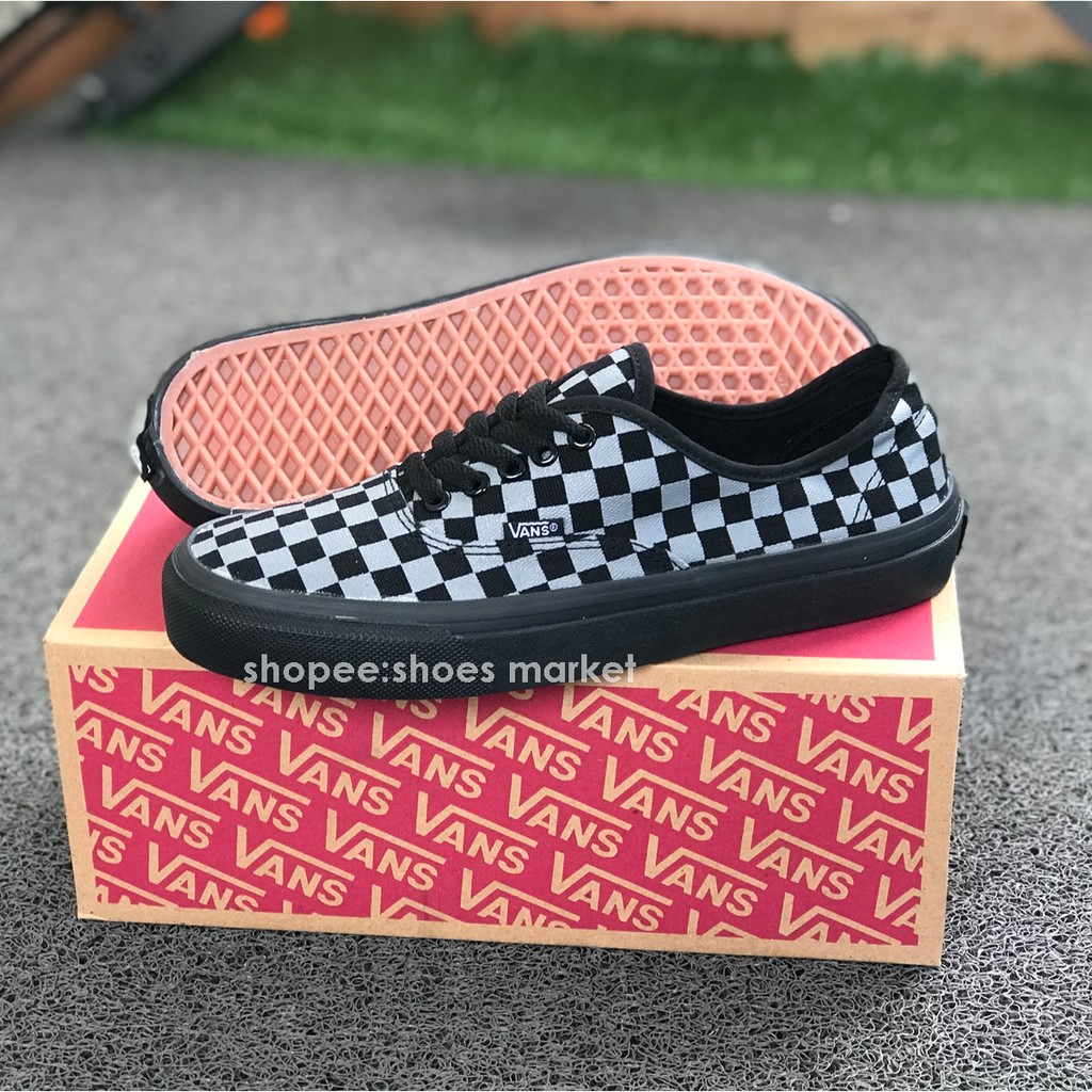 VANS AUTHENTIC CHECKERBOARD BLACK GREY SOL HITAM