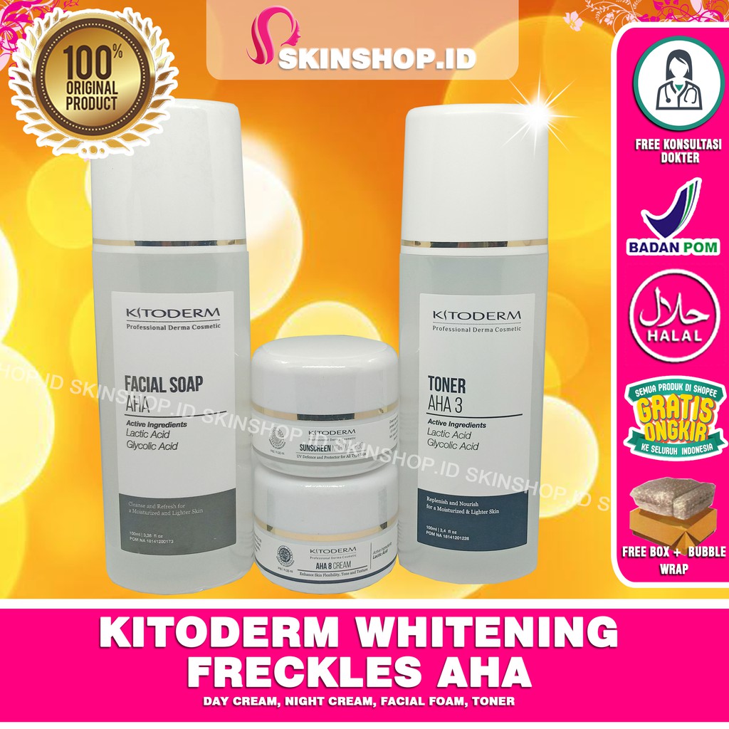 PAKET Kitoderm Whitening Freckles Aha Original / Paket Anti Flek Anti Aging isi 4 BPOM Aman