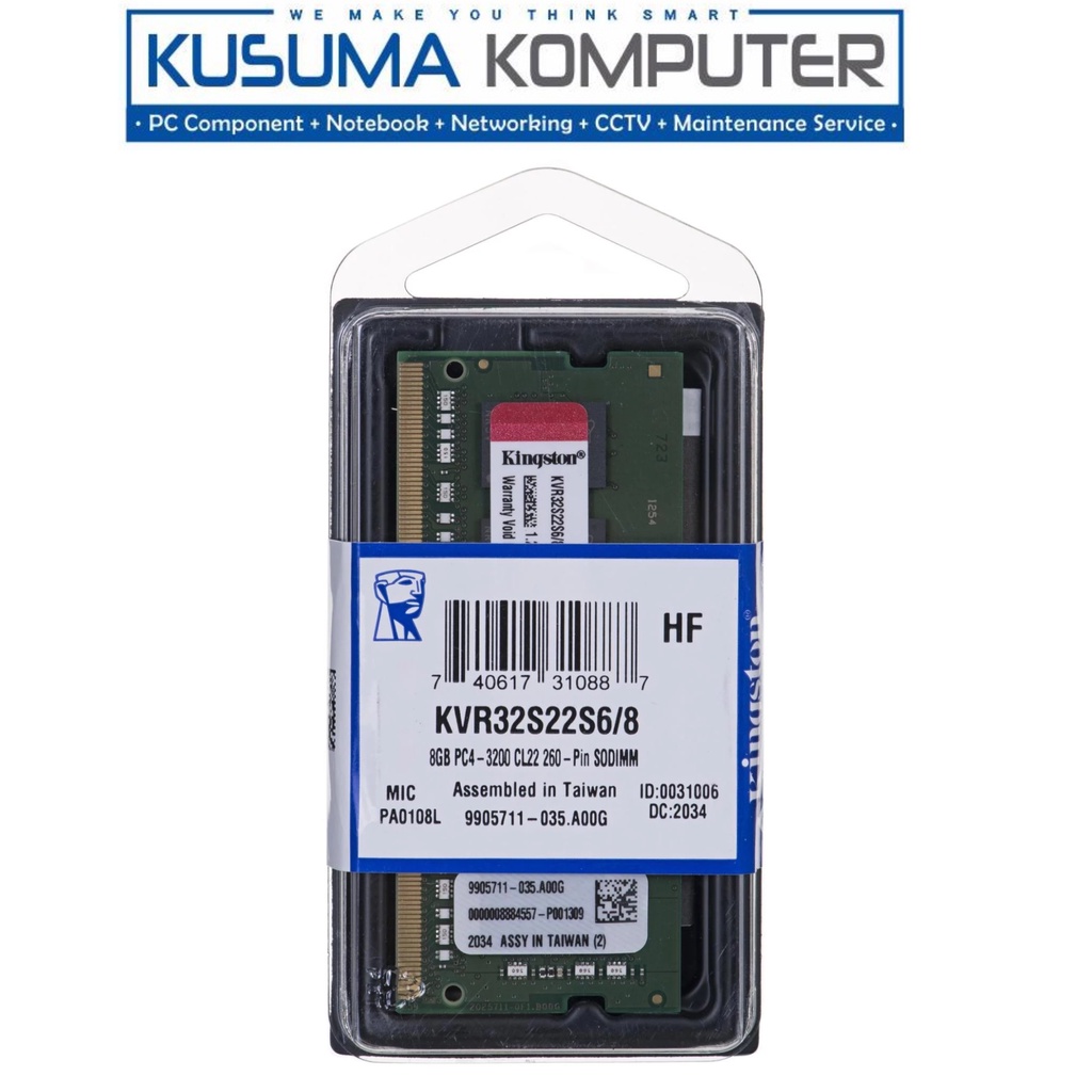 Kingston KVR32S22S6/8 Ram Sodimm Laptop 8GB DDR4 3200Mh