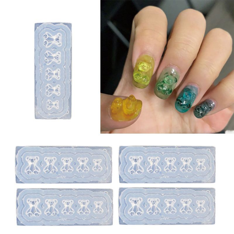 Moonlight 5pcs / Set Cetakan Resin Bentuk Beruang Gummy Bear Mini Bahan Silikon Untuk Nail Art