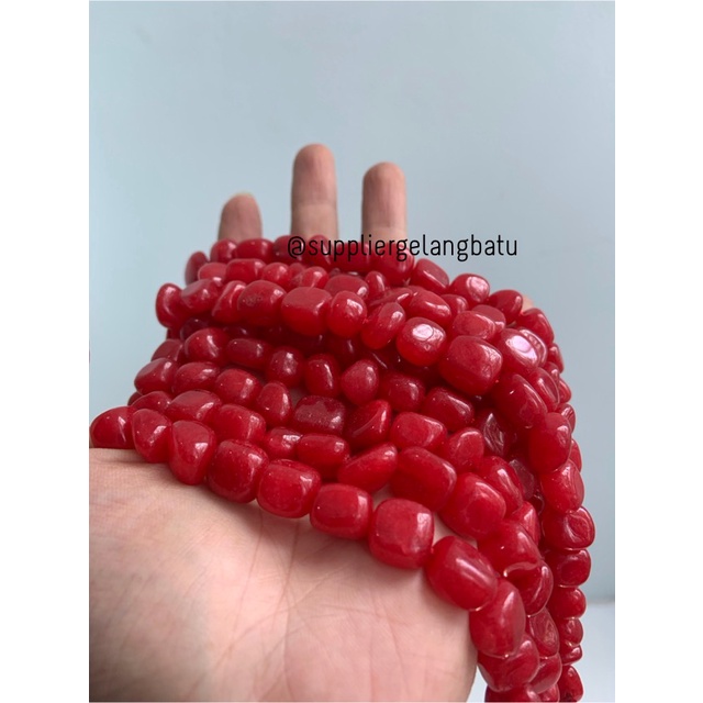 manik Batu alam RED CORAL Beads 12 x 10mm bahan ruby gelang kalung etnik vintage bali kerajinan tangan craft manik asli