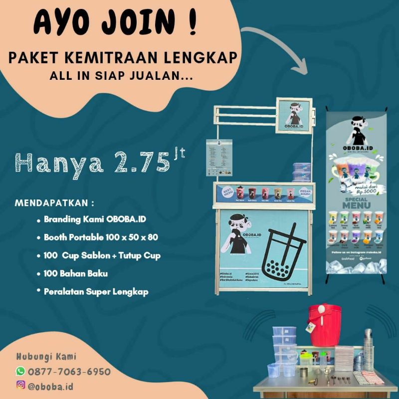 

Paket Usaha Franchise Minuman OBOBA.ID Super Lengkap