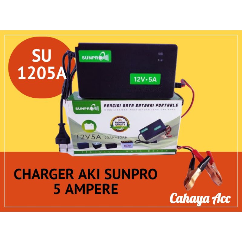 Charger Aki Sunpro 5 Ampere SU-1205A - Cas Aki Portable - Cas Aki Motor atau Mobil Murah