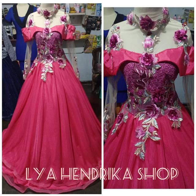 Baju pesta/pengantin/penyanyi pink fanta 3D