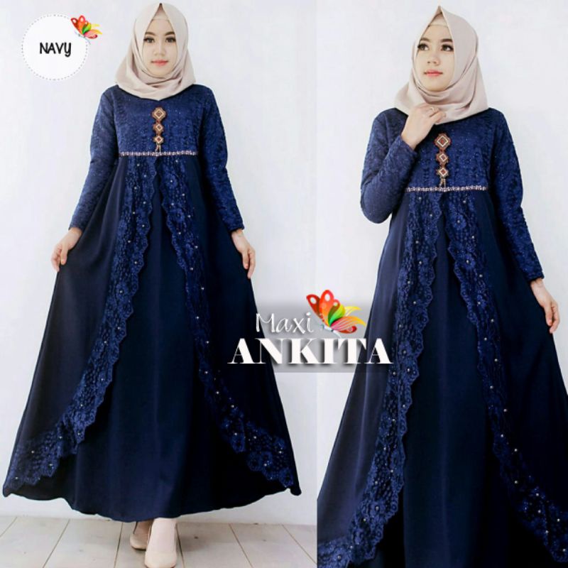 MAXY ANKITA BRUKAT MUTIARA, MOSCREPE PREMIUM, FURING, GAMIS HIJAB MUSLIM, MAXY DRESS