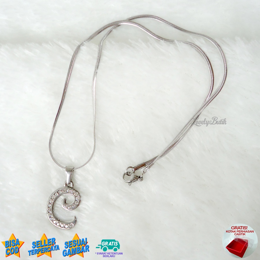 Lovelybutik - Kalung Inisial Huruf Titanium anti karat Kalung hurup Abjad Alphabet Ins C Klasik Bonus Kotak Perhiasan