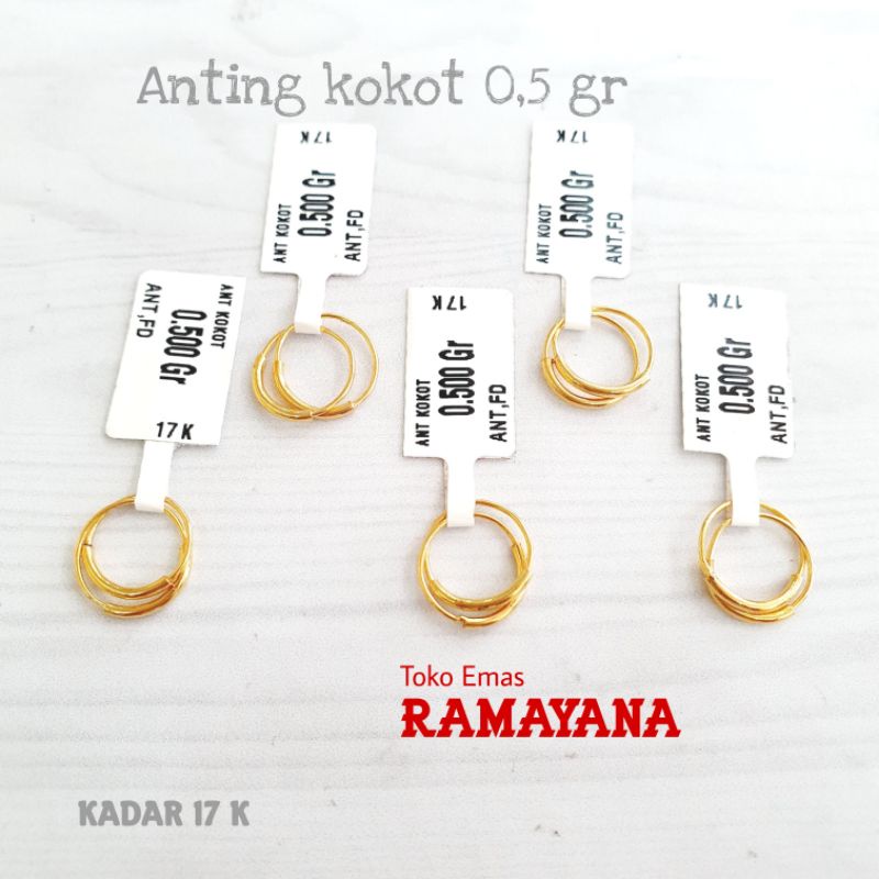 Anting bayi kokot emas tua kadar 17k (750) berat 0,5 gram
