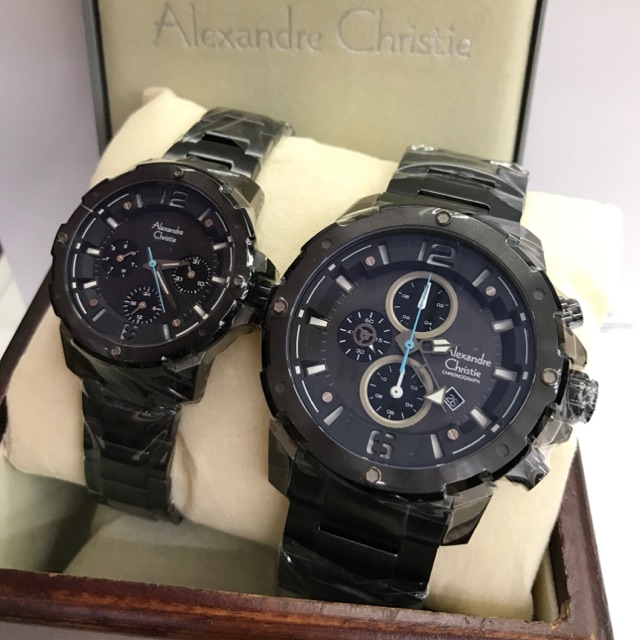 Jam Tangan Couple Alexandre Christie AC 6410 Black Blue.Original Garansi Resmi 1 Tahun