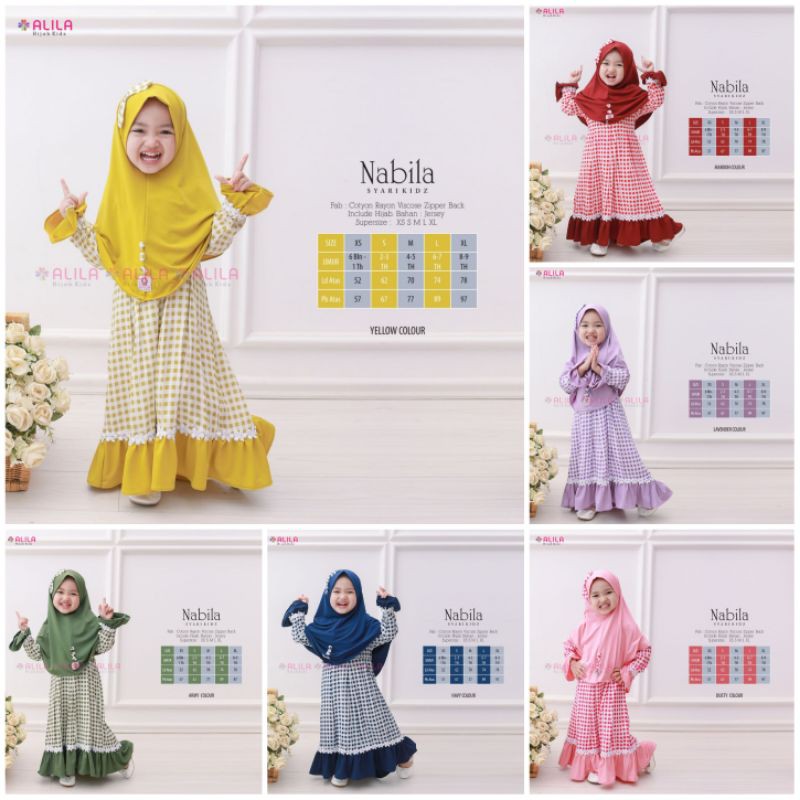 Baju Muslim Gamis Syari Anak Perempuan Set Jilbab Hijab Nabila by Alila