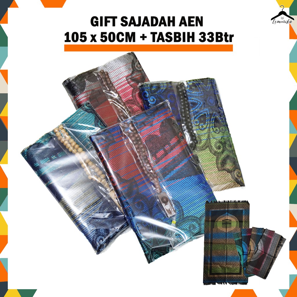 GIFT Sajadah Poliester Besar Uk 55 x105 cm dengan Tasbih &amp; Pita Souvenir Pernikahan / Tahlil