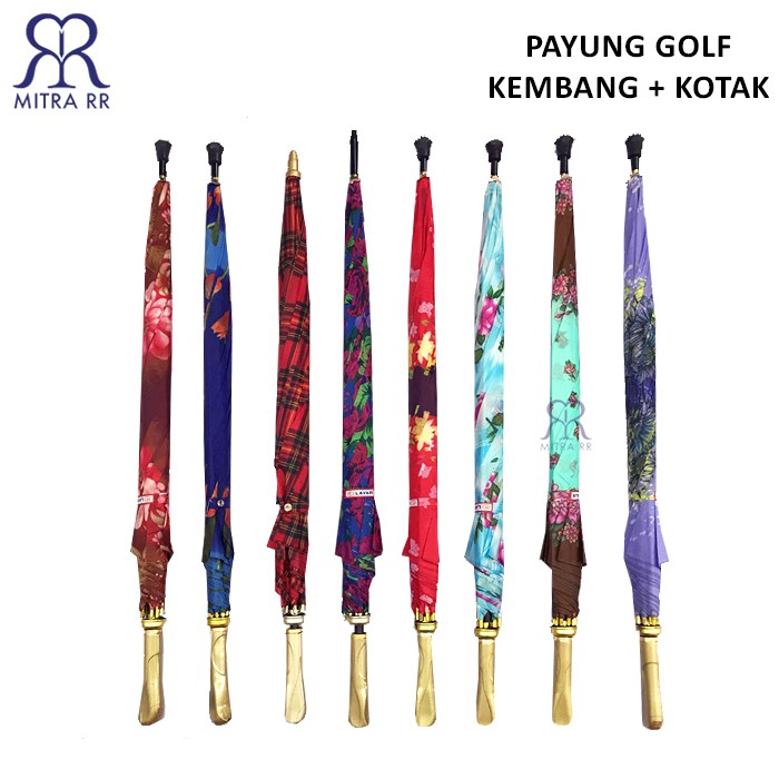 PAYUNG GOLF JUMBO Tongkat Motif Kembang / Kotak (Free Bubble Wrap + Dus)