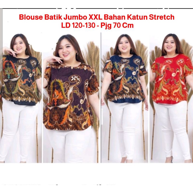 Baju Blouse Batik Jumbo XXL/Batik Atasan  Wanita Katun Stretch Big Size