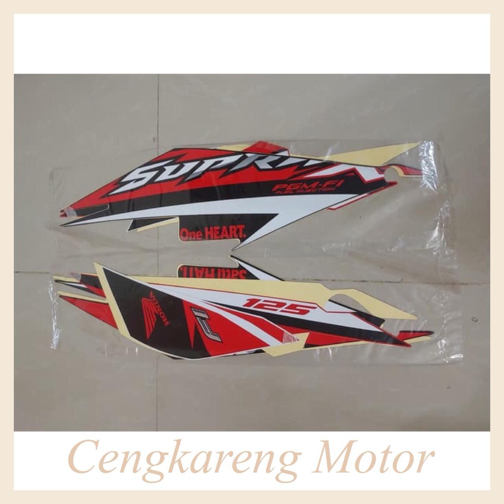 Stiker Bodi &amp; Lis Body &amp; Striping Supra X 125 2016 Putih Hitam - Sticker Motor