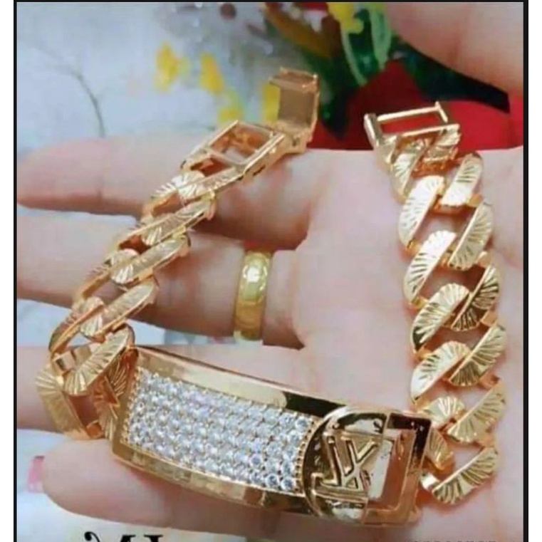GELANG RANTAI CANEL DEWASA MOTIF KOTAK FULL GOLD/TITANIUM ANTI KARAT DAN TIDAK LUNTUR 18 KARAT