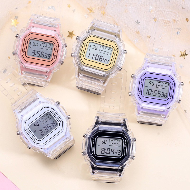 ☛TK☚ JT032 JAM TANGAN WANITA RUBBER DIGITAL TRANSPARAN SQUARE DIAL COUPLE WATCH KOREAN IMPORT