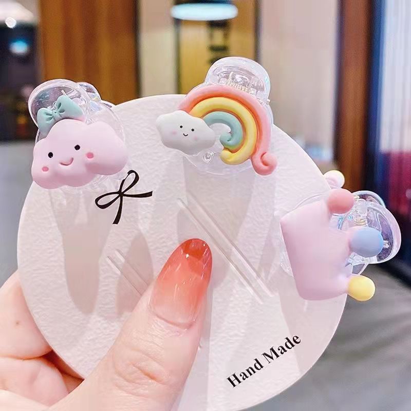 Jepit Rambut Bahan Akrilik Motif Kartun Awan Pelangi Untuk Anak Perempuan
