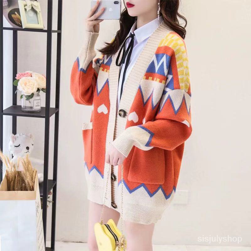 #Sisjuly# Sweater Wanita Mantel Longgar Kardigan Sweater Rajutan 2022 Musim Gugur Dan Musim Dingin S