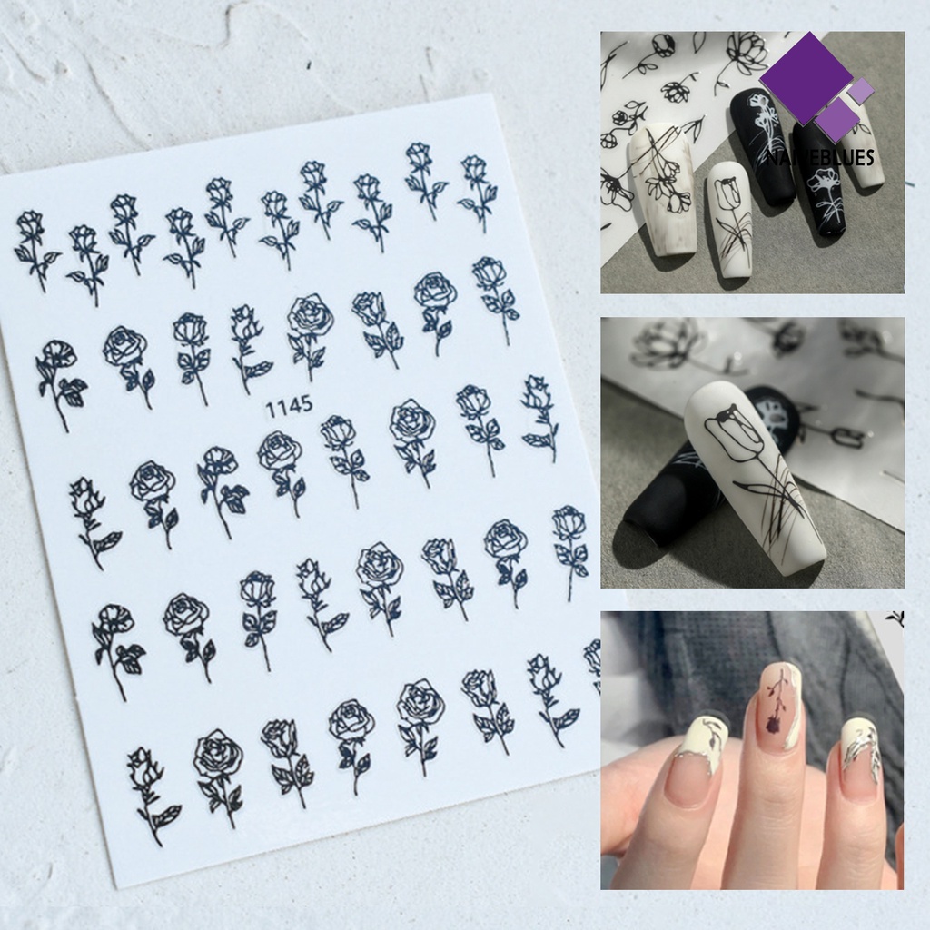 Naiveblue Stiker Kuku Motif Bunga Mawar Anti Alergi / Bau Untuk Nail Art