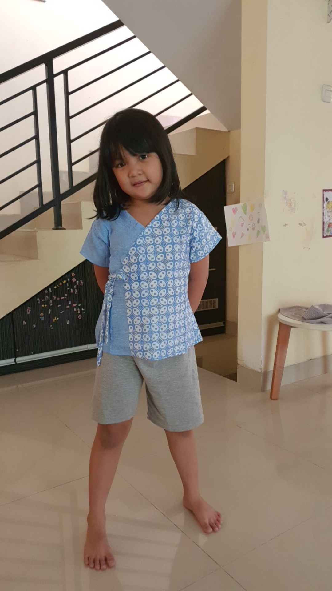 Blus Batik Anak Biru Kawung Kombinasi Bagus Unik Cantik Atasan Batik Biru Soft Cocok Buat Kesekolah