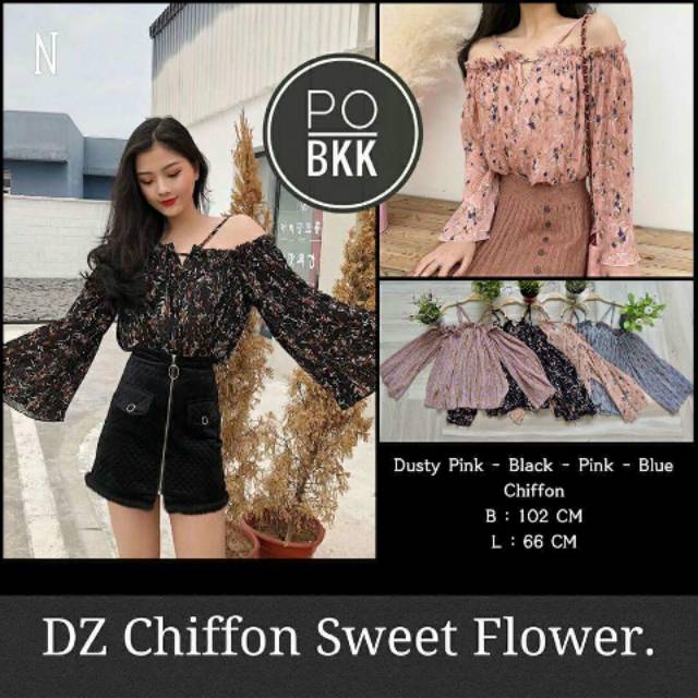 ATASAN BANGKOK CHIFFON BUNGA BAHU TERBUKA