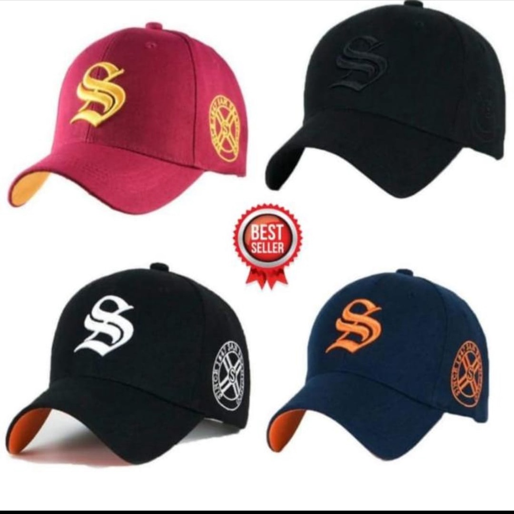 TERBARU NEW - Topi Pria wanita logo S simpel distro Kekinian Cotton lembut premium Topi bisbol Pria Dewasa ABG Terbaru Logo S