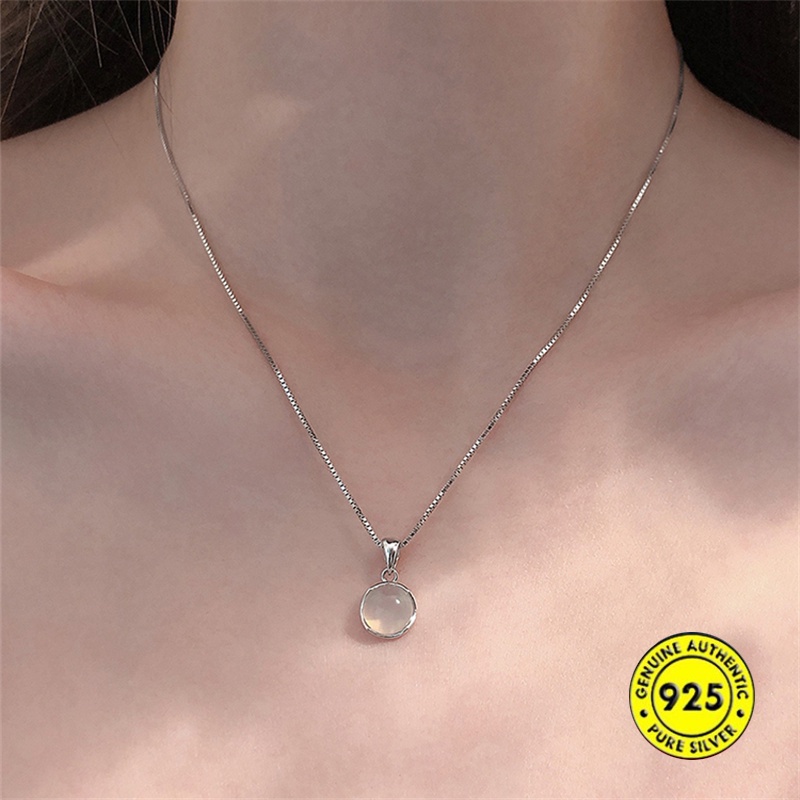 Kalung Liontin Giok Putih Bahan S925 Silver Gaya Korea Untuk Wanita