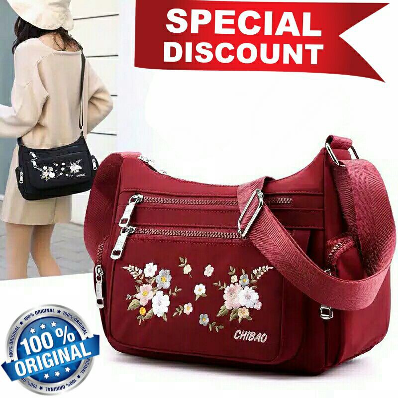 Original Tas Wanita Import Jinjing dan Selempang CHIBAO Bordir Bunga Super