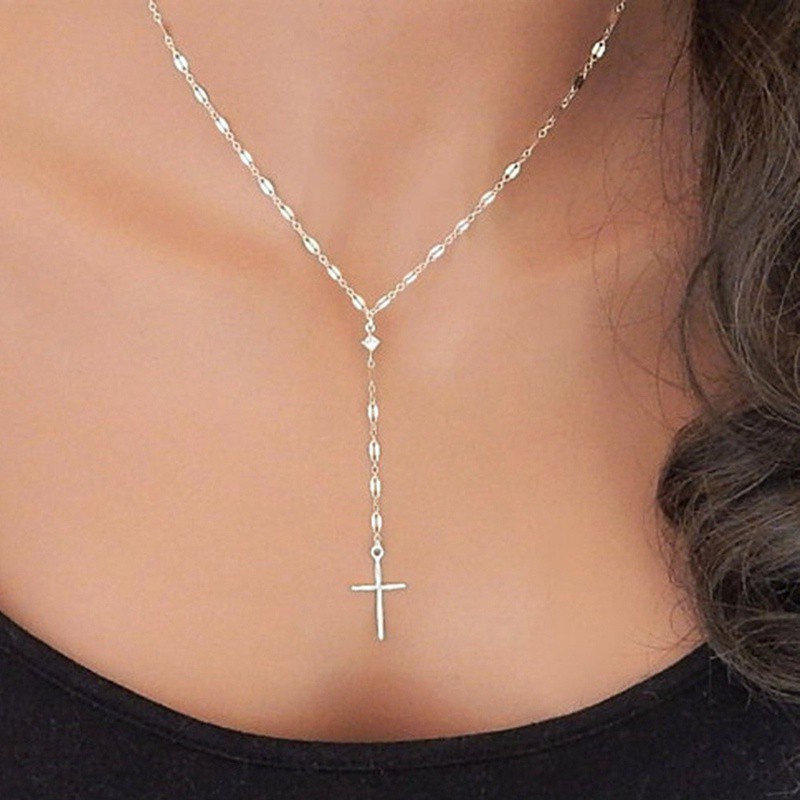 Fashion Cross Pendant Necklace Women Gold Sliver Rosary Necklaces