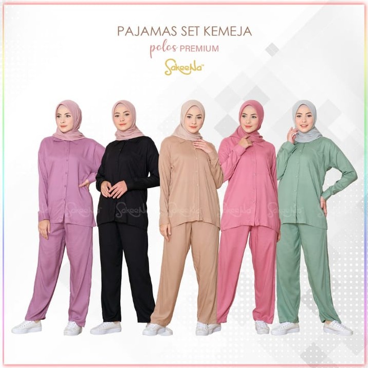 Baju Wanita Pajamas Polos Lengan Panjang Dewasa Bahan Rayon Premium