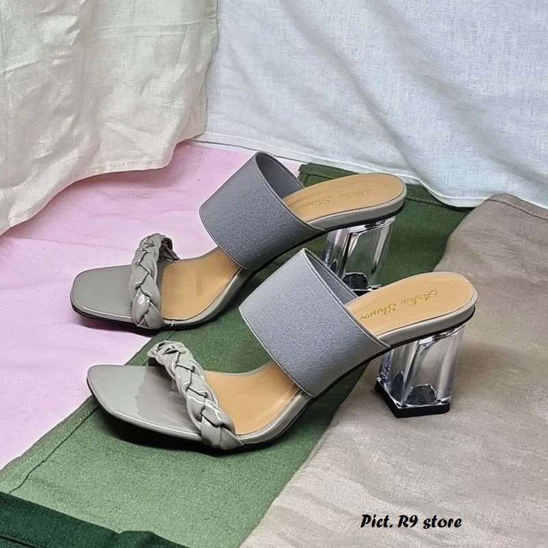 R9 Sandal wanita Hak kaca Wilona K37