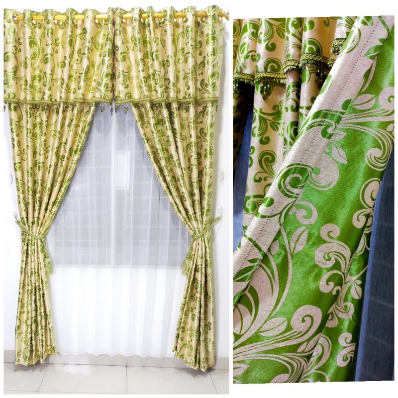 Gorden jendela Gorden tebal Blackout Batik Hijau Motif Bolbal