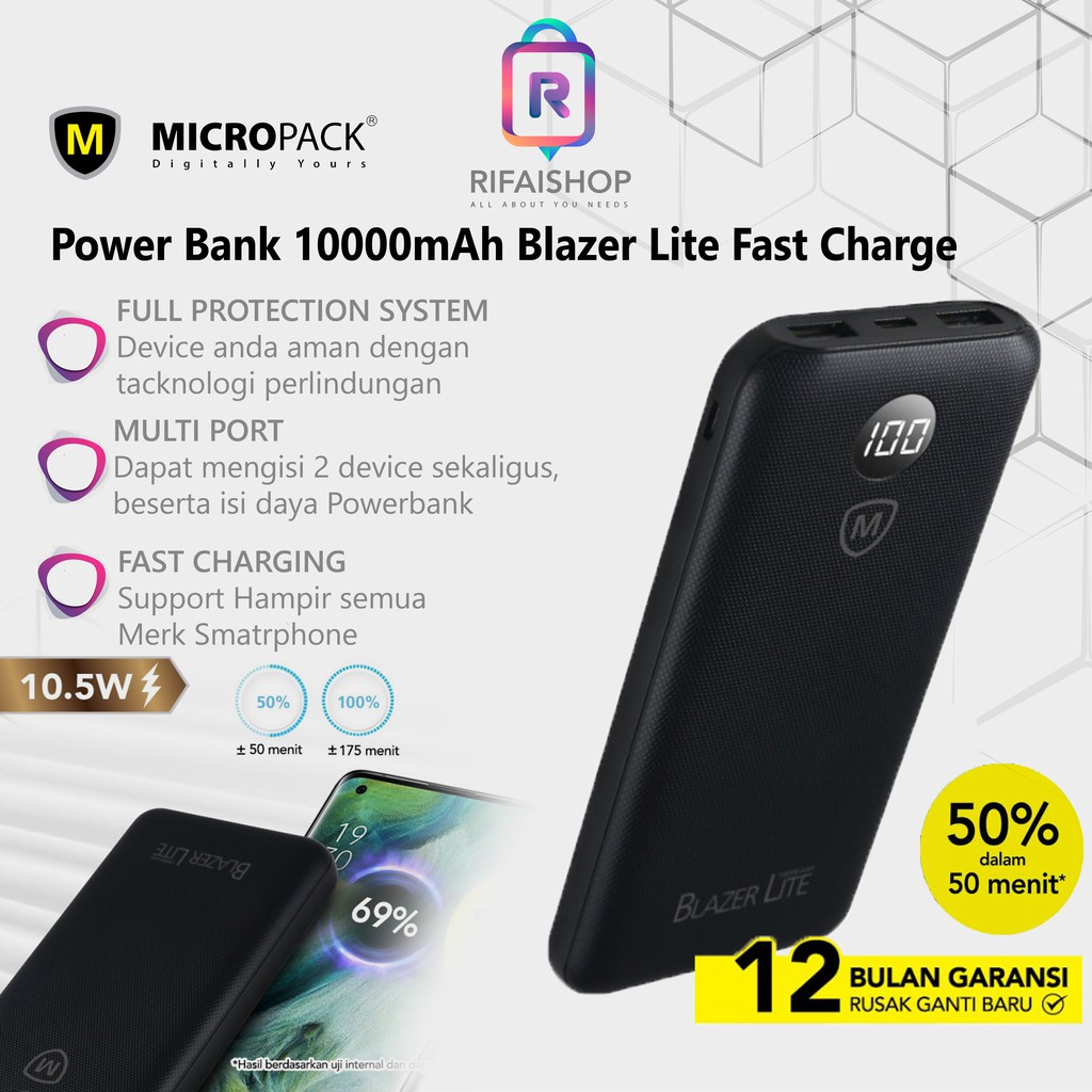 Power Bank 10000mAh Blazer Lite Fast Charge Powerbank Micropack