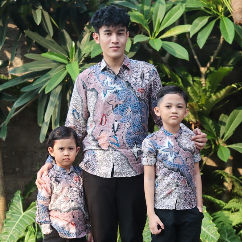 Batik Dusty Pink Couple Anak dan Ayah Model Slimfit Batik Keluarga