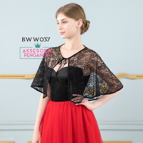 [STOK TERBATAS] BOLERO PENGANTIN OUTER WANITA LACE AKSESORIS WEDDING HITAM BWW037