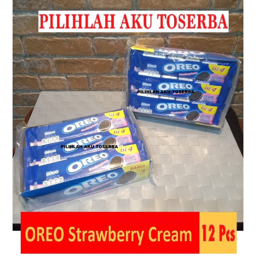 Biskuit Oreo Strawberry Creme / Stroberi Krim 12 x 38 gr ( HARGA PER BOX )