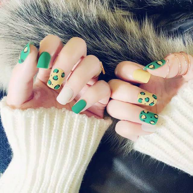 Kuku palsu motif leopard green 24pcs